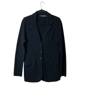 Lauren Ralph Lauren Black Combed Cotton Knit Blazer Jacket Large Crest Buttons